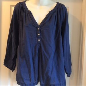H&M Button Down Blue V-neck Blouse Top Size 14
